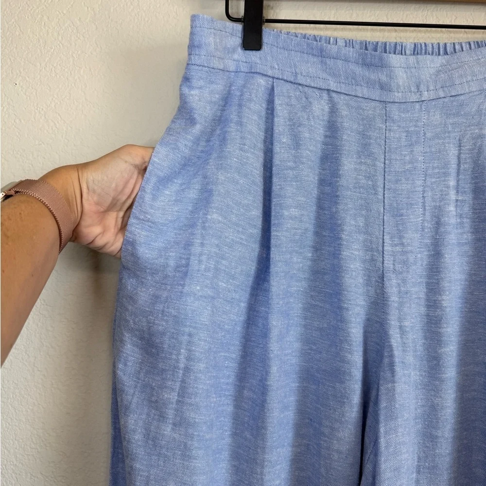 Banana Republic Blue High Rise Wide Leg Linen Blend Pull On Stretch Waist Pants